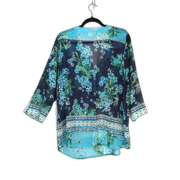 J.Jill Sheer Tunic Top Swim Coverup‎ EUC Sz XL Floral Cinch Back Waist V Neck - Picture 2 of 8